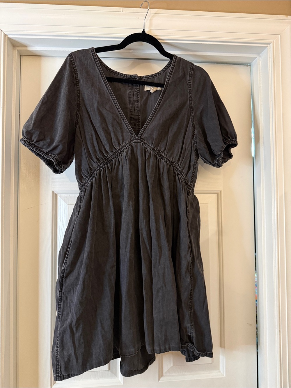 Madewell Washed Charcoal V-Neck Mini Dress